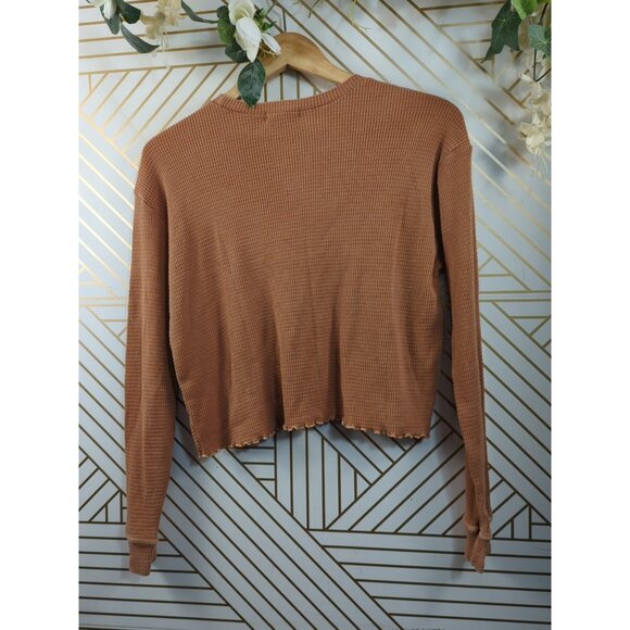 Billabong Woman’s Waffle Knit Orange Crop Long Sleeve Thin Thermal Size Medium - Picture 7 of 7